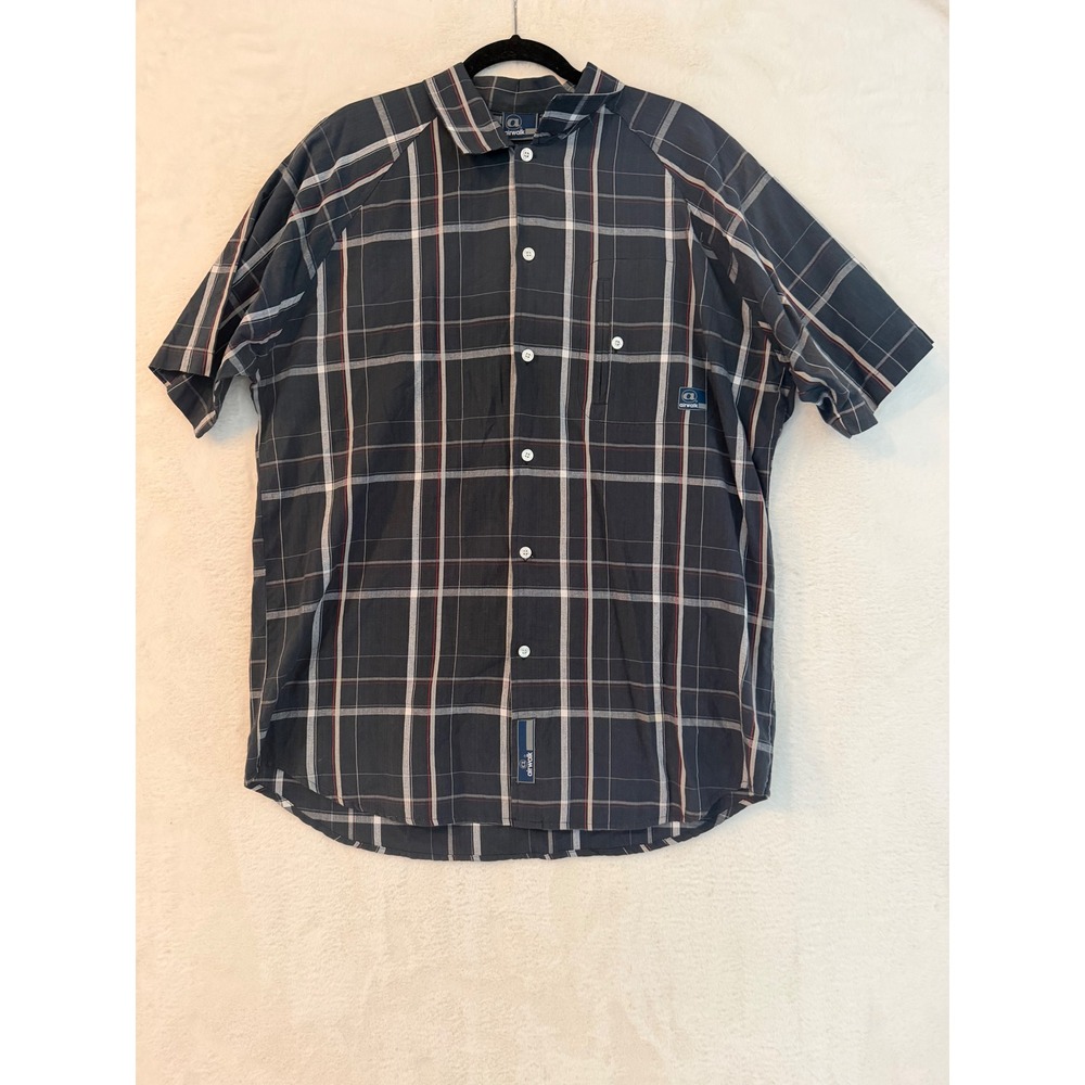 Airwalk Mens‎ Plaid Short Sleeve Button Down Shirt Navy Blue Cotton Skate L
